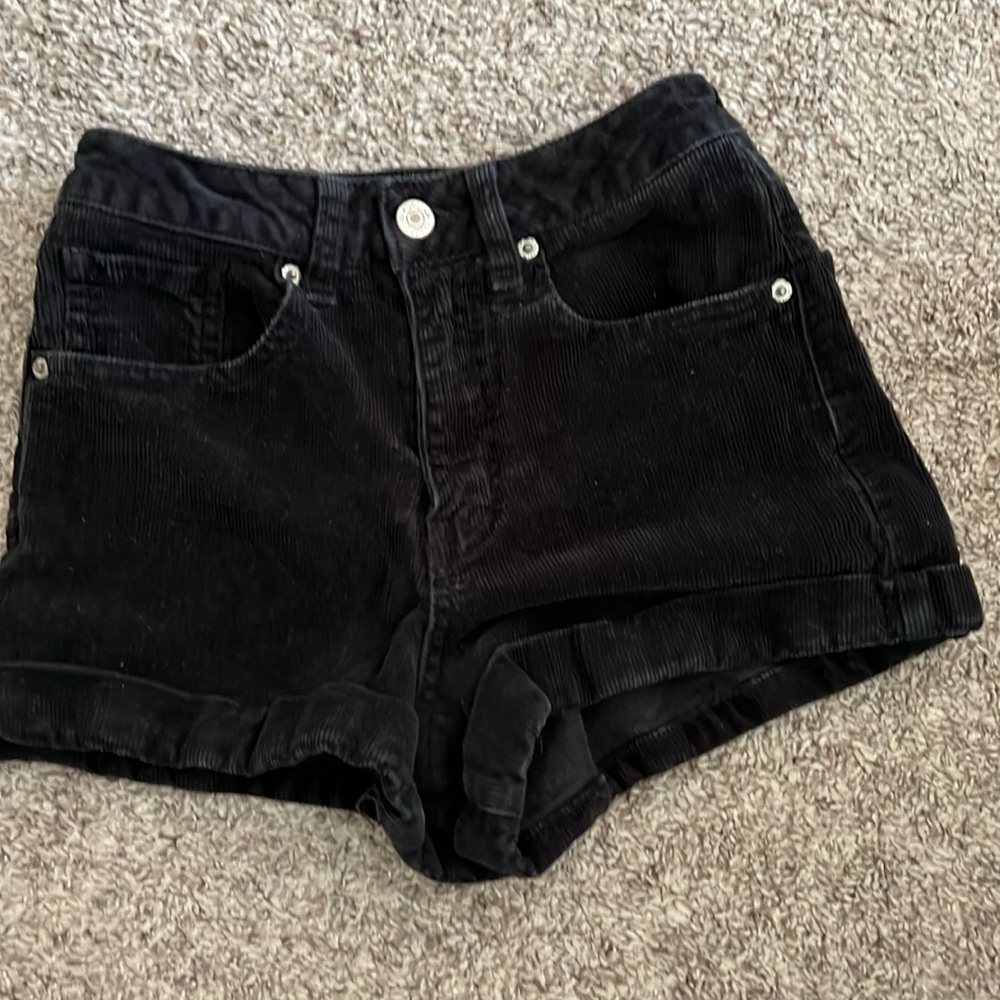 High-Waisted Black Corduroy Shorts